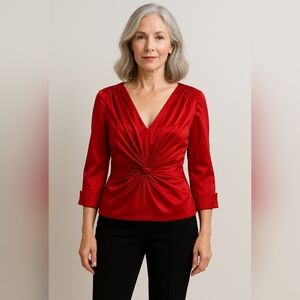 Cachet Red tops Blouse V-Neck  Size 12 Dressy